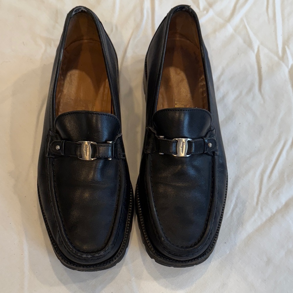 Men's Black Ferragamo Leather Loafers